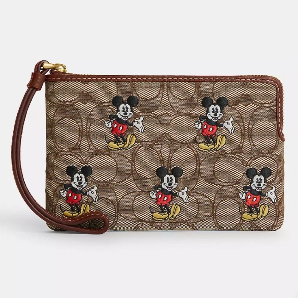 COACH Disney X Mickey Corner Zip Wristlet Signature Jacquard